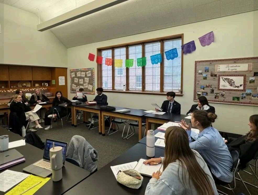 US high school classroom discussion